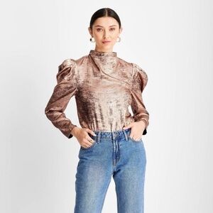 Shimmering Bronze Puff Sleeve Blouse